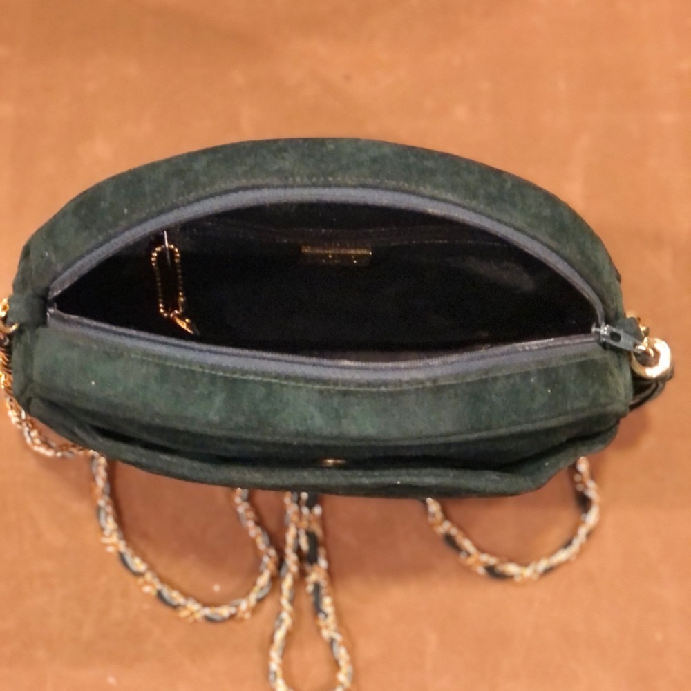 Lisette New York Trapunto Green suede handbag with strap - Picture 4 of 4